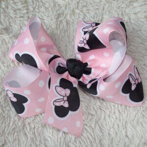 Pink Polka Dot Disney Minnie Mouse Ribbon Hair Bow with Alligator Clip